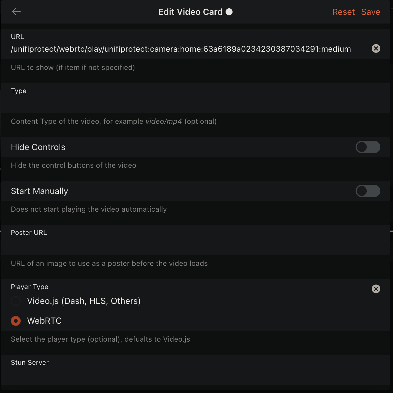 video widget settings
